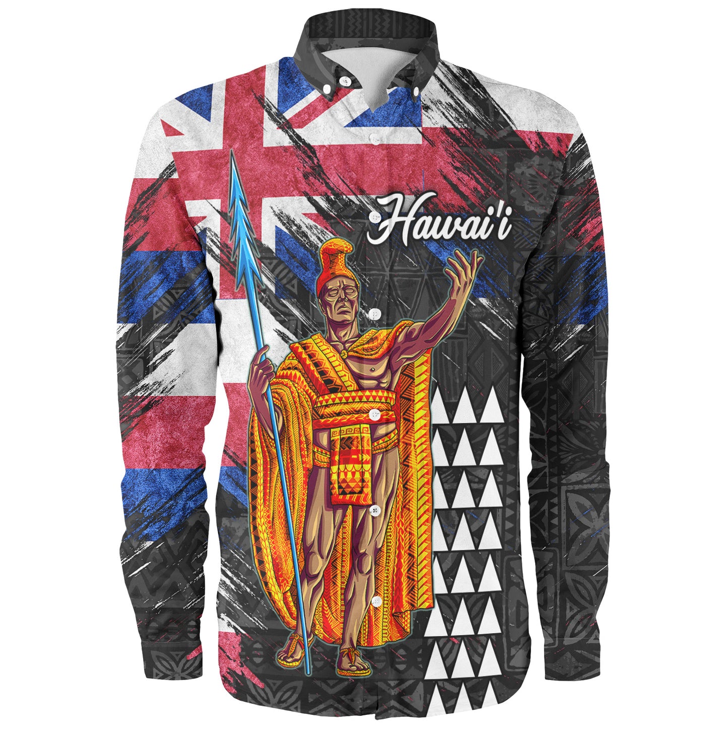 Hawaii Long Sleeve Shirt  Hawaii King Grunge Style Color Flag Style