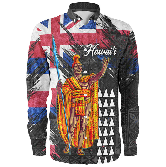 Hawaii Long Sleeve Shirt  Hawaii King Grunge Style Color Flag Style