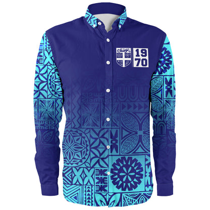 Fiji Long Sleeve Shirt Fiji Independence 1970 Tapa Style