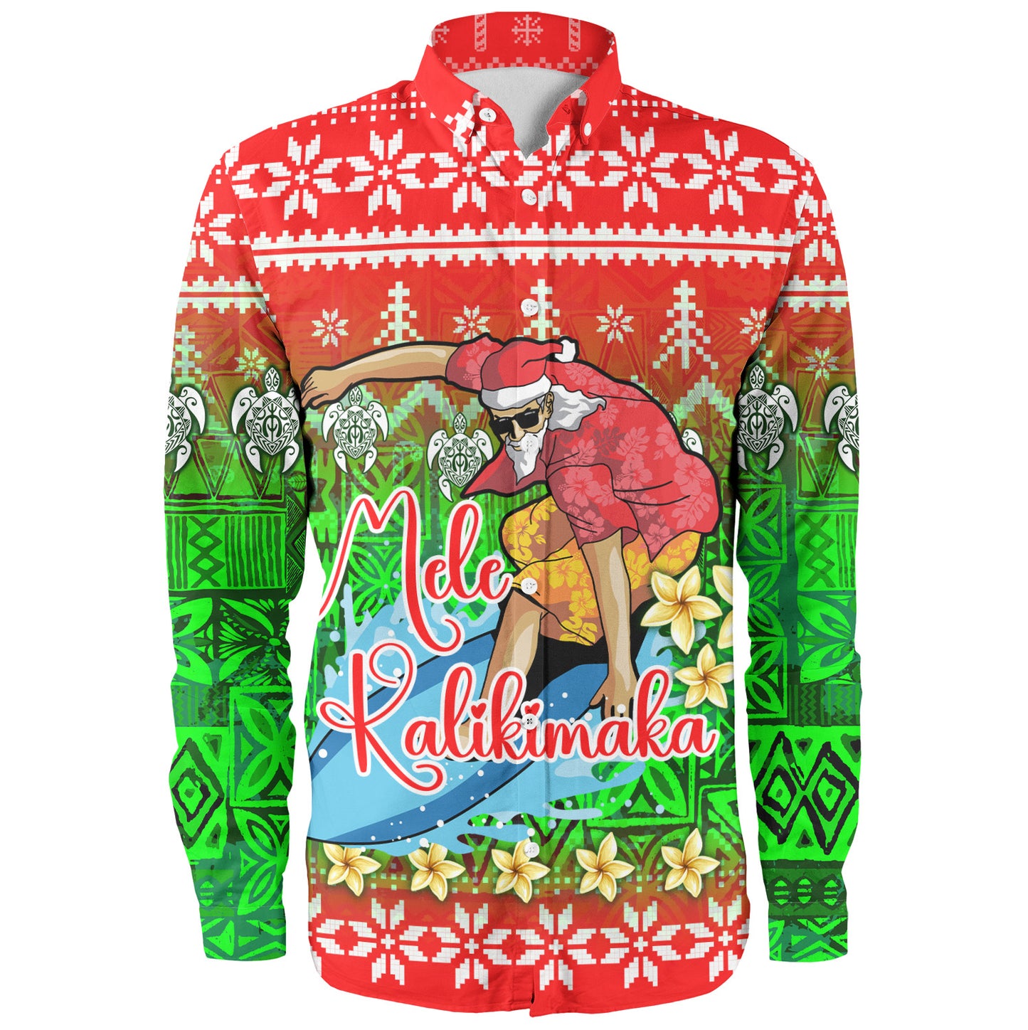 Hawaii Long Sleeve Shirt Santa Surfing Mele Kalikimaka Style