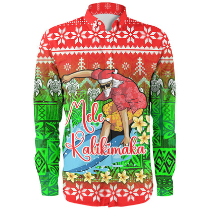 Hawaii Long Sleeve Shirt Santa Surfing Mele Kalikimaka Style