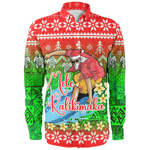 Hawaii Long Sleeve Shirt Santa Surfing Mele Kalikimaka Style