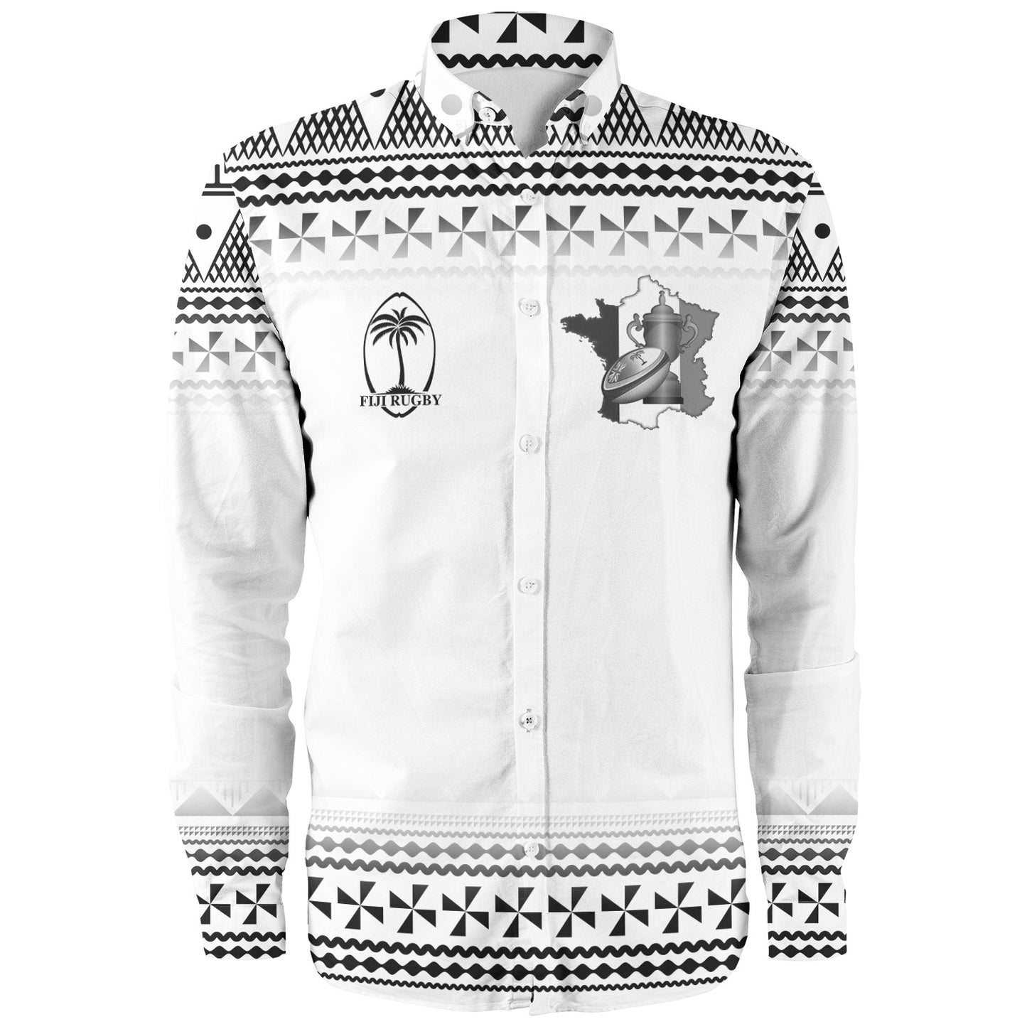 Fiji Long Sleeve Shirt Rugby Ball Tapa Patterns