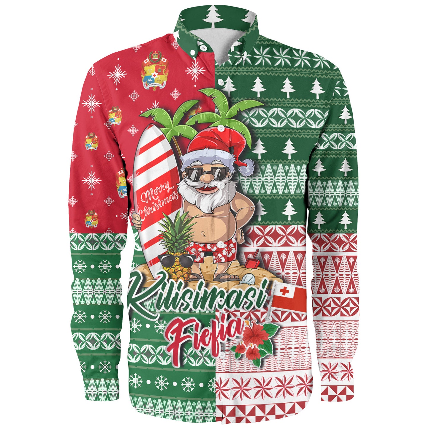 Tonga Long Sleeve Shirt Kilisimasi Fiefia Tropical Xmas Patterns