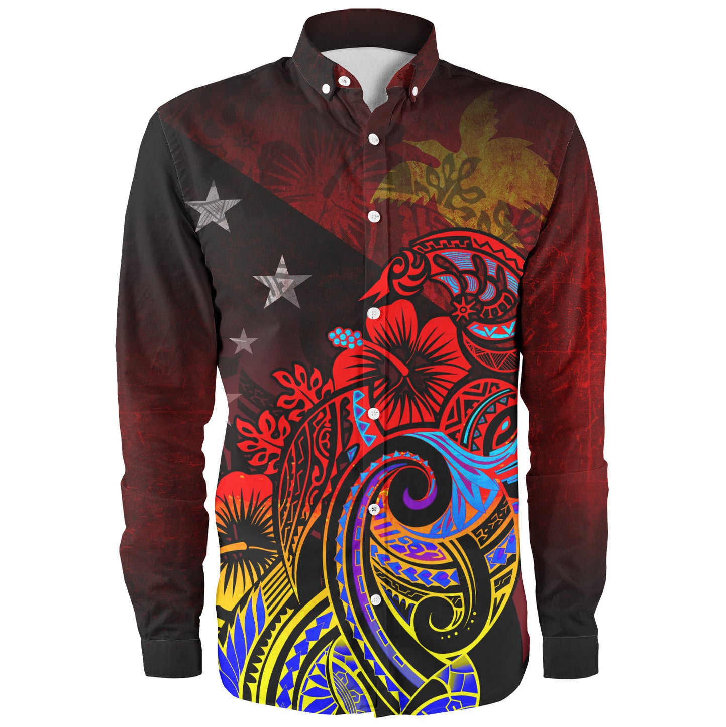 Papua New Guinea Long Sleeve Shirt Birds Of Paradise With Flag Color Style