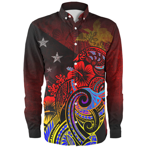 Papua New Guinea Long Sleeve Shirt Birds Of Paradise With Flag Color Style