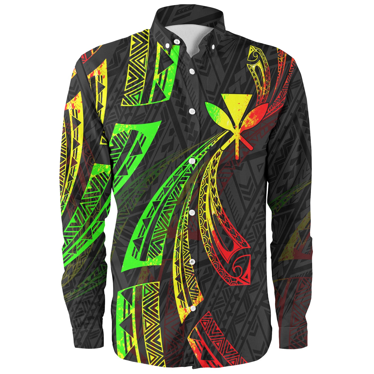 Hawaii Long Sleeve Shirt Kanaka Maoli Polynesian Pattern Reggae Color