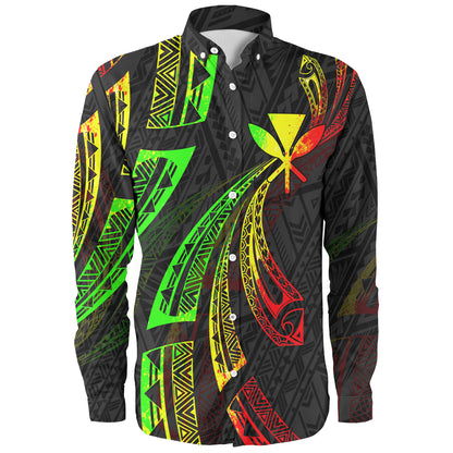 Hawaii Long Sleeve Shirt Kanaka Maoli Polynesian Pattern Reggae Color