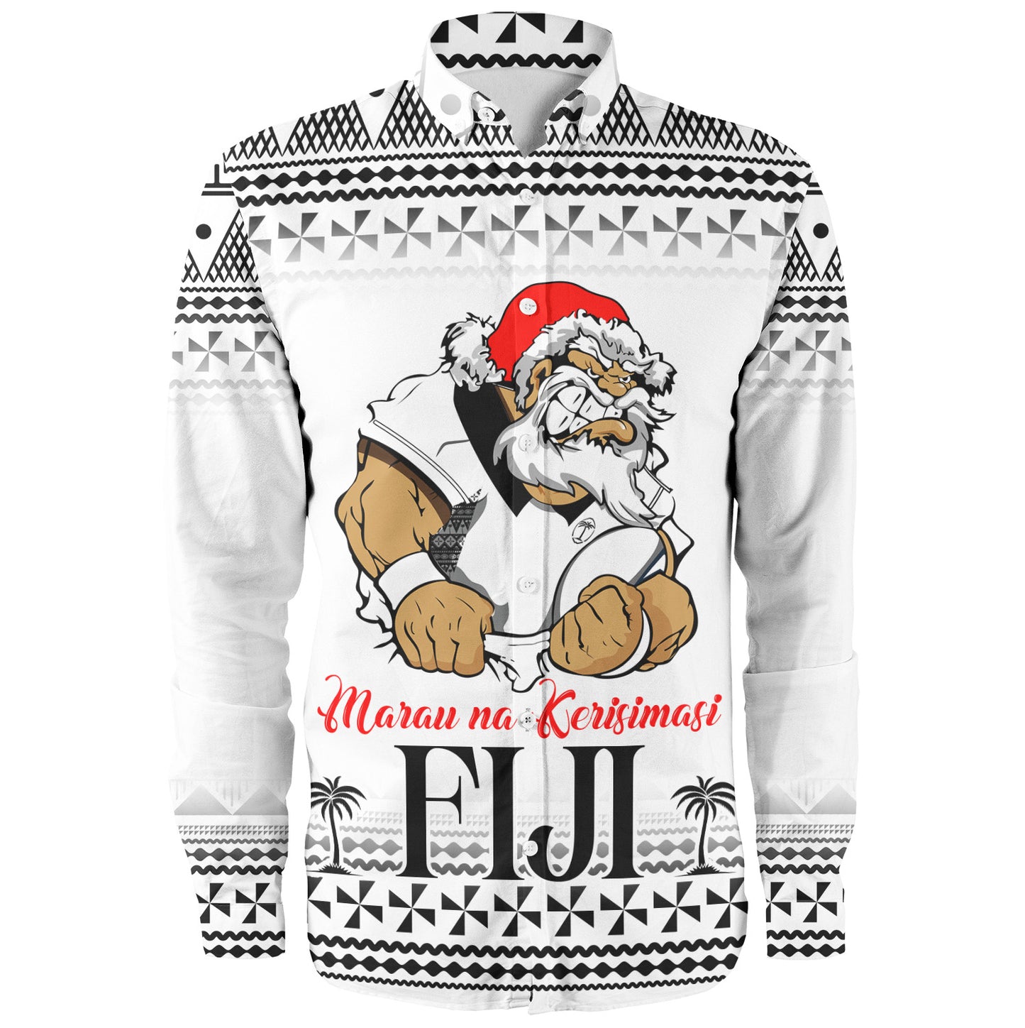Fiji Long Sleeve Shirt Marau na Kerisimasi Rugby Santa Style