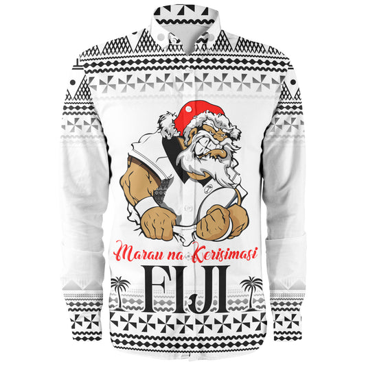 Fiji Long Sleeve Shirt Marau na Kerisimasi Rugby Santa Style