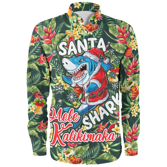 Hawaii Long Sleeve Shirt Mele Kalikimaka Santa Shark Tropical Style