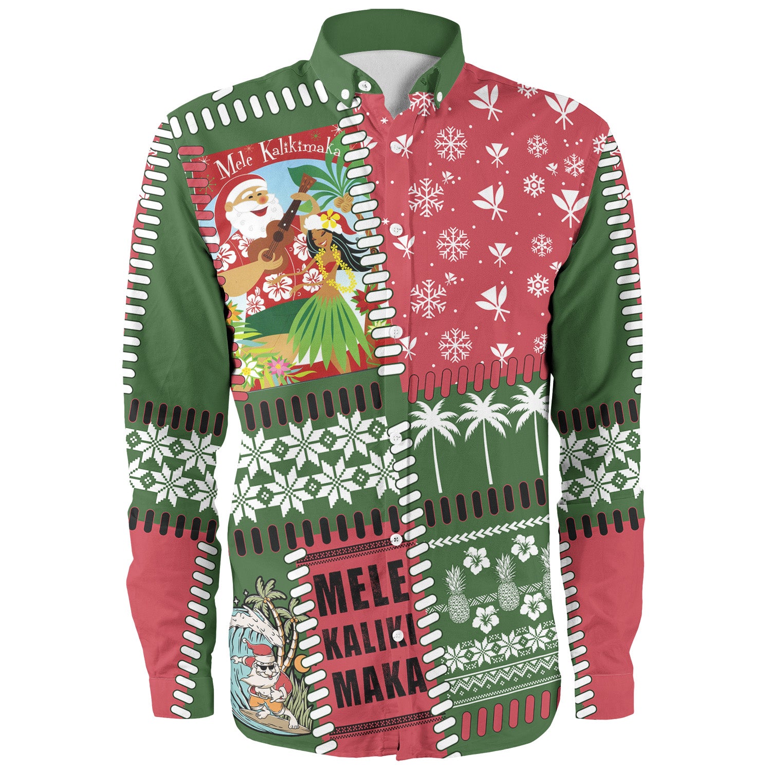 Hawaii Long Sleeve Shirt Santa Surfing Mele Kalikimaka Kanaka Maoli