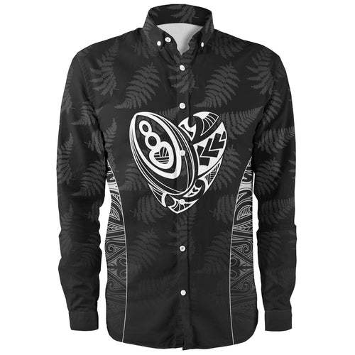 New Zealand Personalized Long Sleeve Shirt Rugby Heart Maori Style Silver Fern