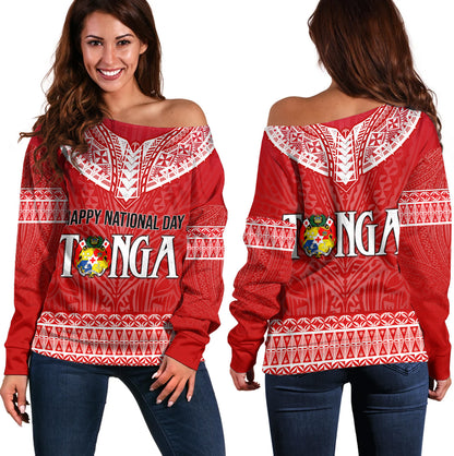 Tonga Custom Personalised Off Shoulder Sweatshirt Happy National Day