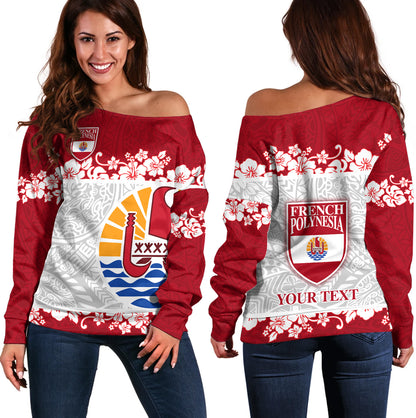 French Polynesia Off Shoulder Sweatshirt Seal With Plumeria Flowers Polynesia Patterns