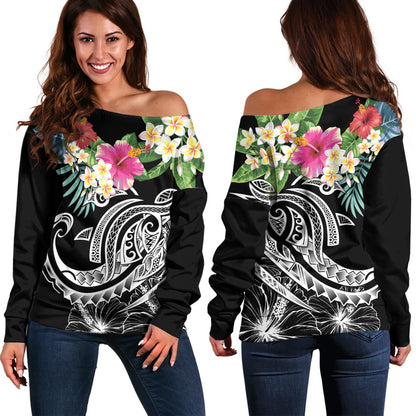 Polynesian Off Shoulder Sweatshirt Summer Plumeria