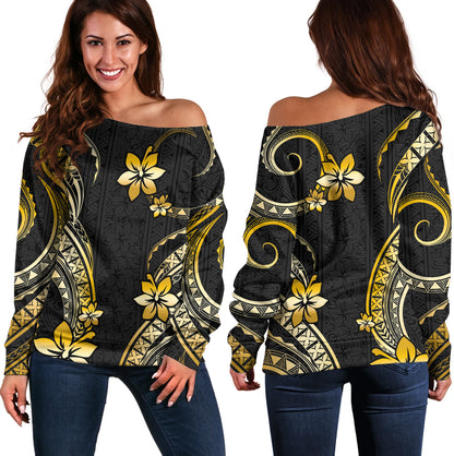 Hawaii Off Shoulder Sweatshirt Polynesian Pattern Plumeria