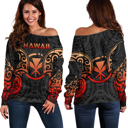 Hawaii Off Shoulder Sweatshirt Custom Personalised Spirit Red Version