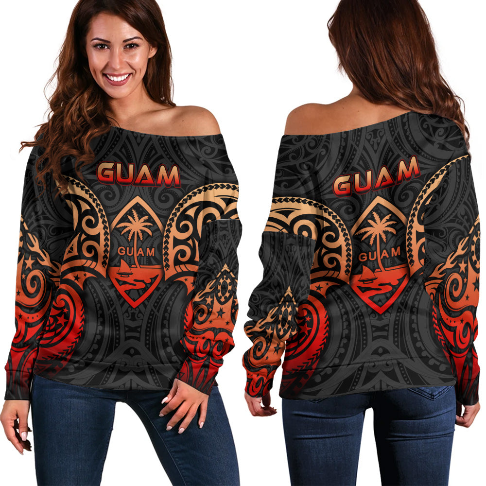 Guam Off Shoulder Sweatshirt Custom Personalised Spirit Red Version