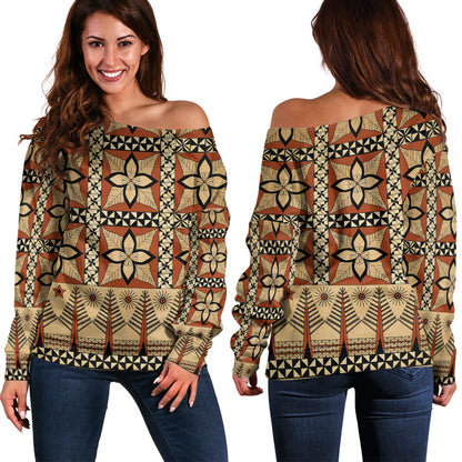 Tonga Off Shoulder Sweatshirt Tapa Motif