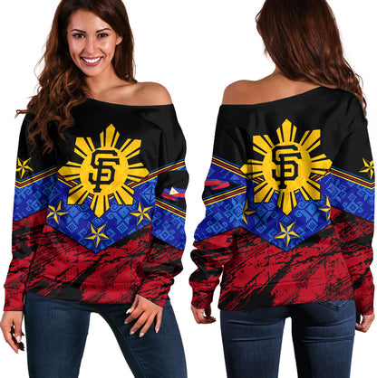 Philippines Filipinos Off Shoulder Sweatshirt San Francisco Filipino Grunge Brush Stroke Style