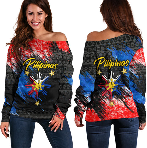 Philippines Filipinos Off Shoulder Sweatshirt Pilipinas Sun Grunge Style