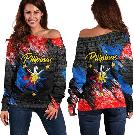 Philippines Filipinos Off Shoulder Sweatshirt Pilipinas Sun Grunge Style