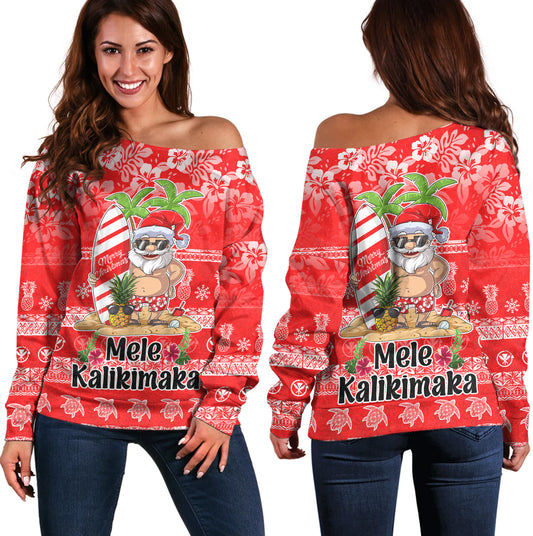 Hawaii Off Shoulder Sweatshirt Mele Kalikimaka Merry Christmas Tree Pineapple Tropical