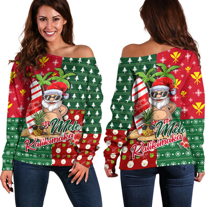 Hawaii Off Shoulder Sweatshirt Mele Kalikimaka Hawaii Christmas Patterns