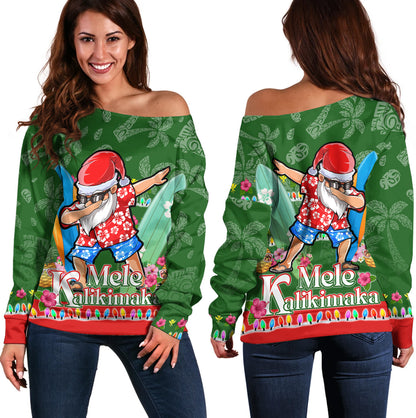 Hawaii Off Shoulder Sweatshirt Mele Kalikimaka Dabbing Santa Christmas Style