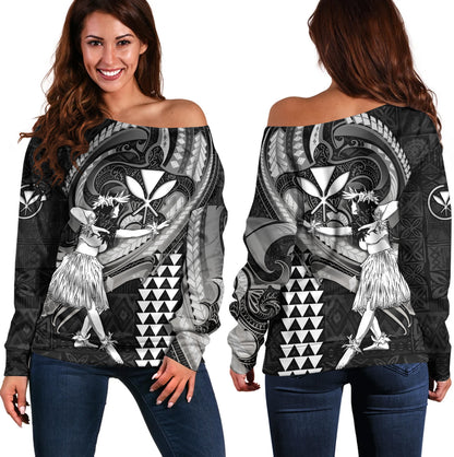 Hawaii Off Shoulder Sweatshirt Kanaka Maoli Hula Girls Polynesian Traditional Tattoo