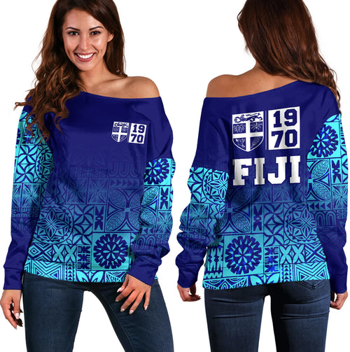 Fiji Off Shoulder Sweatshirt Fiji Independence 1970 Tapa Style