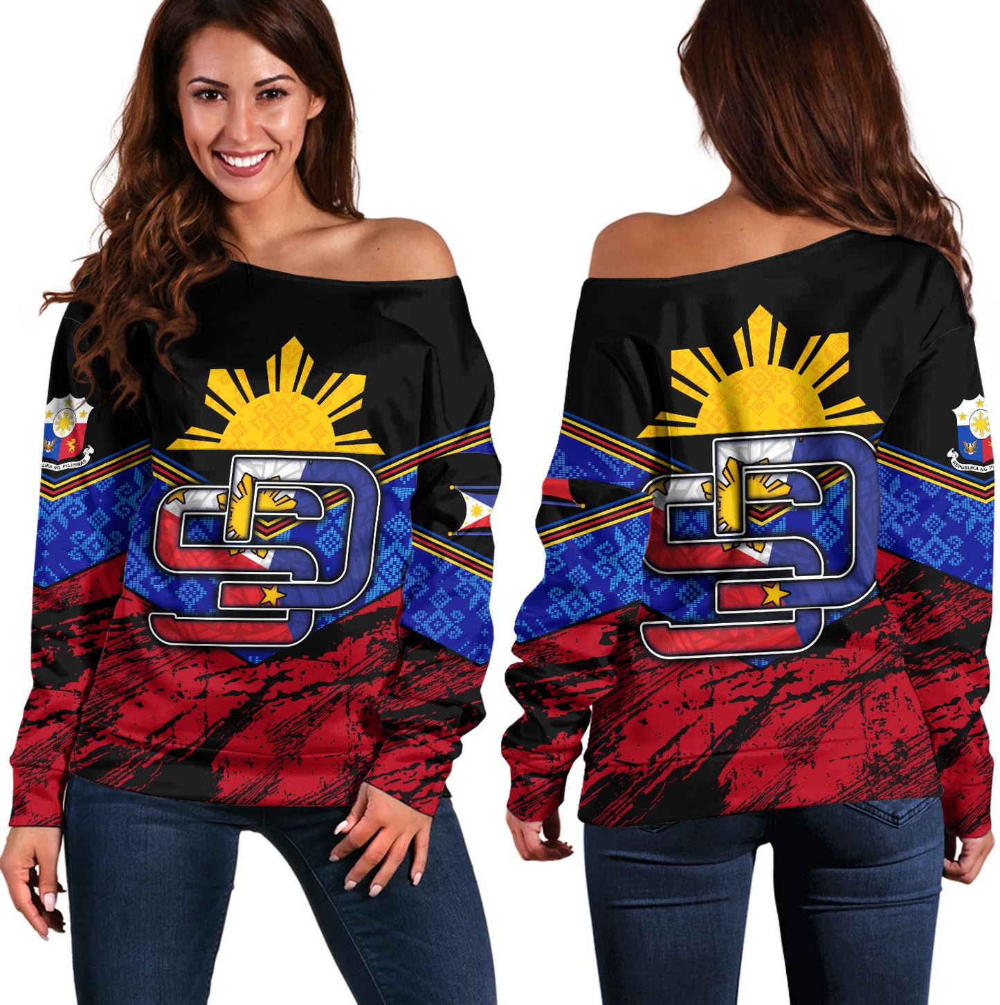 Philippines Filipinos Off Shoulder Sweatshirt San Diego Filipino Grunge Brush Stroke Style