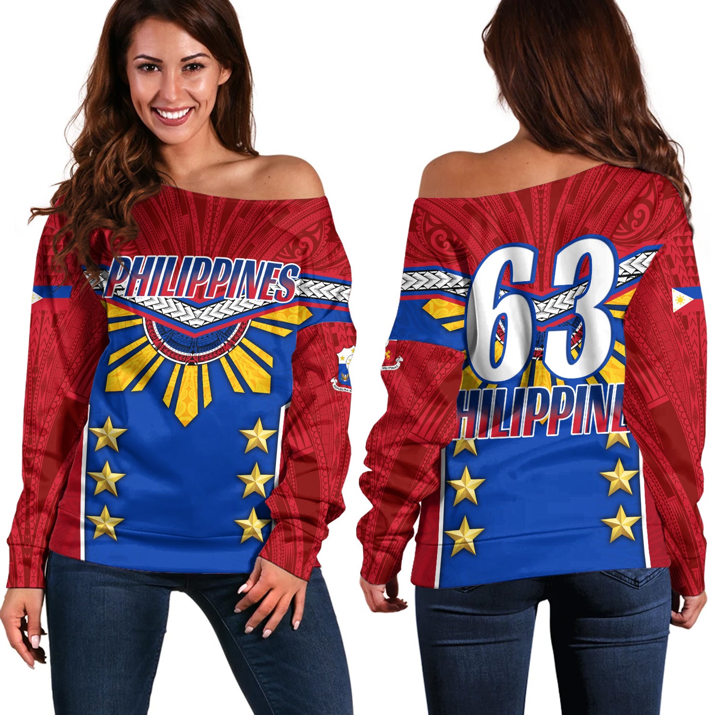 Philippines Filipinos Off Shoulder Sweatshirt Half-Up Style Flag