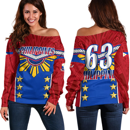Philippines Filipinos Off Shoulder Sweatshirt Half-Up Style Flag