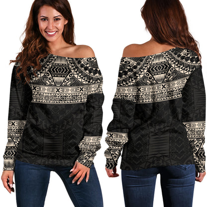 Polynesian Off Shoulder Sweatshirt Traditional Tribal Tattoos