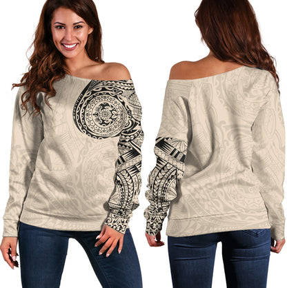 Polynesian Off Shoulder Sweatshirt Polynesian Tattoo Style Version 2.0 Nude