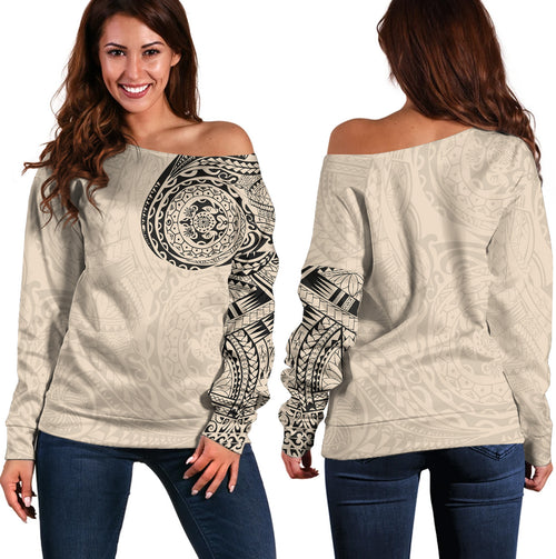Polynesian Off Shoulder Sweatshirt Polynesian Tattoo Style Version 2.0 Nude