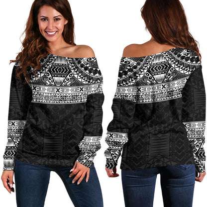 Polynesian Off Shoulder Sweatshirt Traditional Tribal Tattoos
