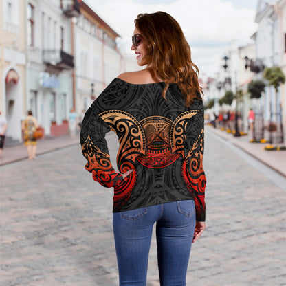 American Samoa Off Shoulder Sweatshirt Custom Personalised Spirit Red Version