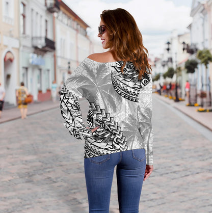 Hawaii Off Shoulder Sweatshirt Custom Personalised Polynesian Pattern Palm Tree