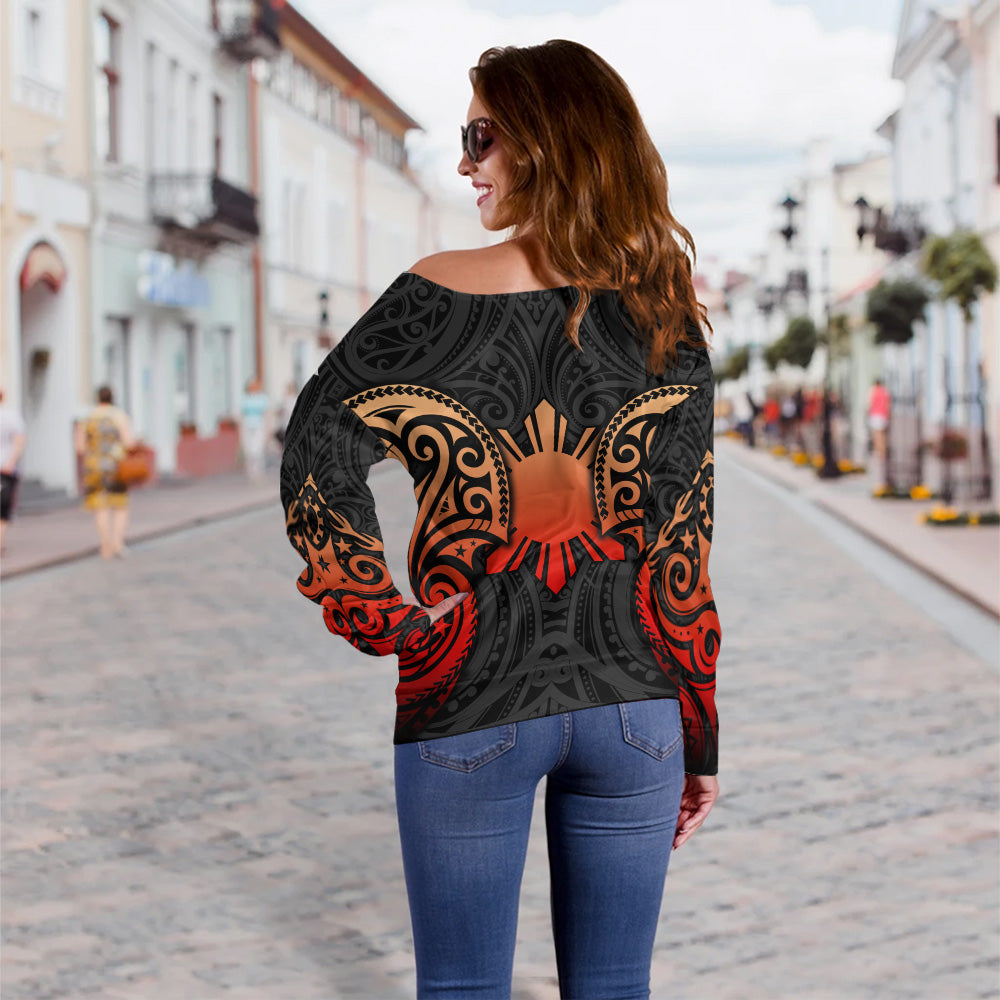 Philippines Filipinos Off Shoulder Sweatshirt Custom Personalised Spirit Red Version