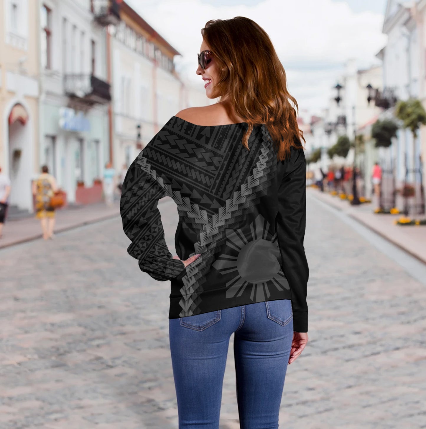 Philippines Filipinos Off Shoulder Sweatshirt Filipinos Sun Polynesian Tattoo Style