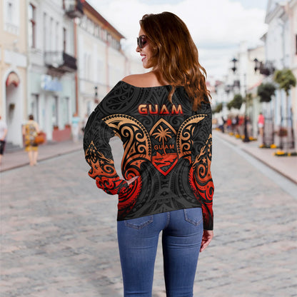 Guam Off Shoulder Sweatshirt Custom Personalised Spirit Red Version