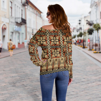 Tonga Off Shoulder Sweatshirt Tapa Motif