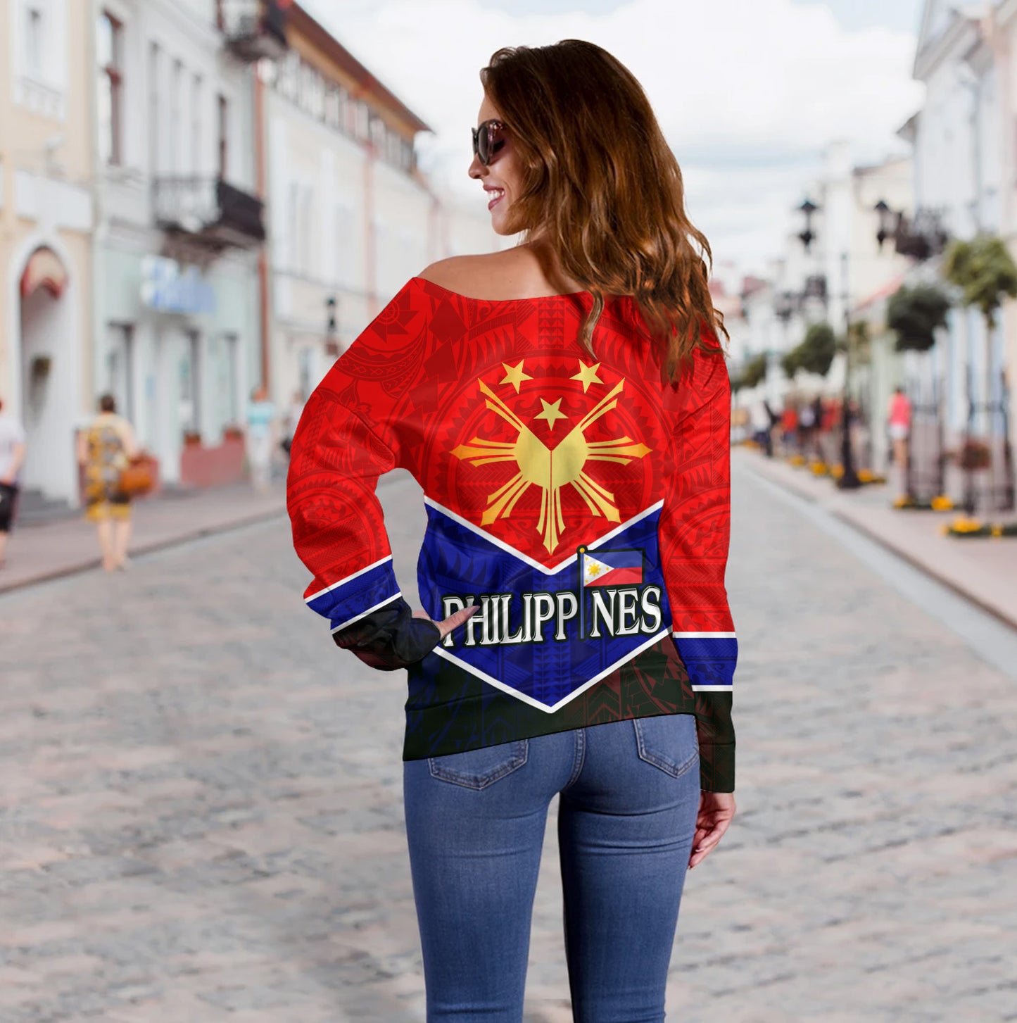 Philippines Filipinos Off Shoulder Sweatshirt Sun Filipinos Tribal Flowers Patterns