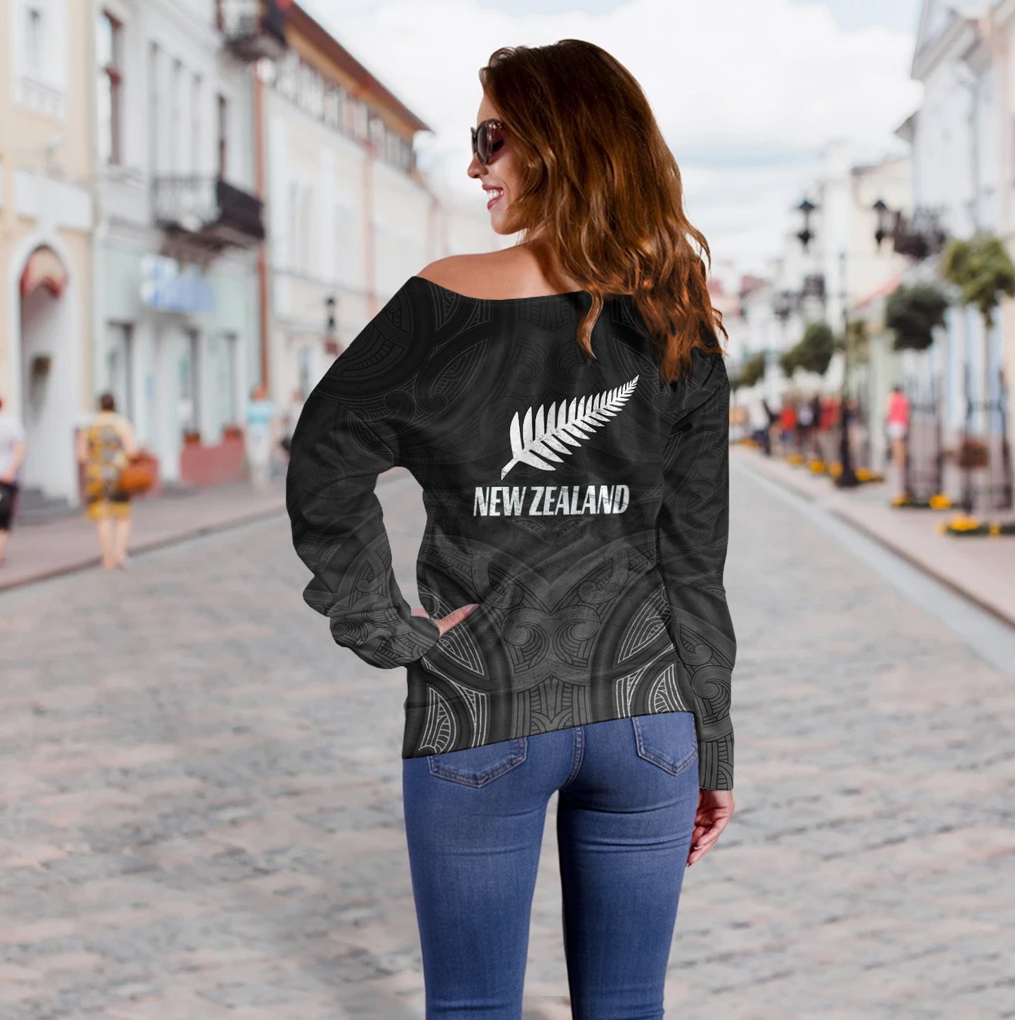 New Zealand Off Shoulder Sweatshirt Rugby Ball Style
