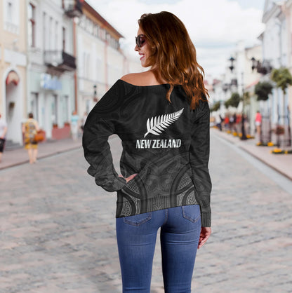 New Zealand Off Shoulder Sweatshirt Rugby Ball Style