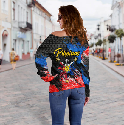 Philippines Filipinos Off Shoulder Sweatshirt Pilipinas Sun Grunge Style
