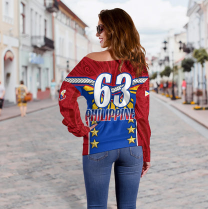 Philippines Filipinos Off Shoulder Sweatshirt Half-Up Style Flag